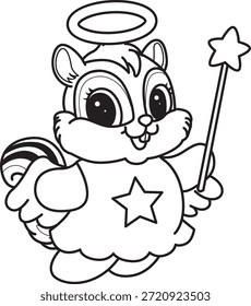 Dibujos para colorear de lindo icono divertido de la calcomanía de la ardilla con tema de Navidad. Esquema de la ardilla con traje de ángel 
