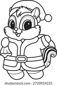 Dibujos para colorear de lindo icono divertido de la calcomanía de la ardilla con tema de Navidad. Esquema de la ardilla con traje de sinterklaas