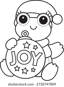 Dibujos para colorear de icono de etiqueta engomada de rana divertida linda con tema de Navidad. Esquema de rana con decoración de alegría 