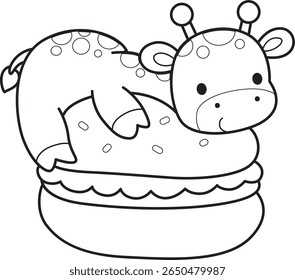 Coloring pages of Cute giraffe animals. outline of giraffe laying in the burger