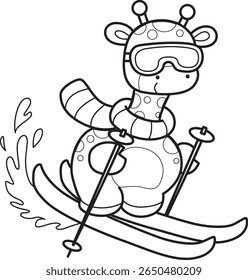 Coloring pages of Cute giraffe animals. outline of giraffe playing an ice skating