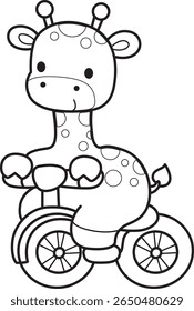 Colorir páginas de bonitos animais de girafa. contorno de girafa andando de bicicleta