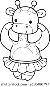 Coloring pages of Cute giraffe animals. outline of giraffe like a ballerina