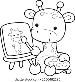 Colorir páginas de bonitos animais de girafa. contorno de girafa estava pintando ela mesma