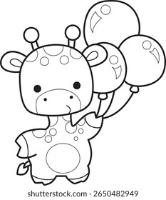 Coloring pages of Cute giraffe animals. outline of giraffe bring a balloons