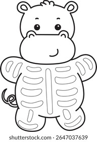 Coloring pages of Cute hippo icon. Outline of Funny baby hippo animal series stock illustration. outline of Hippo wearing a Skull costume