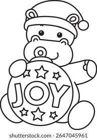 Coloring pages of Cute hippo icon. Outline of Funny baby hippo animal series stock illustration. outline of Santa Hippo bring a Joy decor
