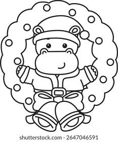 Coloring pages of Cute hippo icon. Outline of Funny baby hippo animal series stock illustration. outline of Santa Hippo in the middle of door decoration 