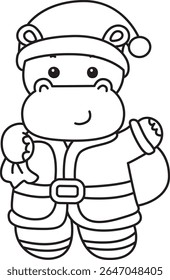 Coloring pages of Cute hippo icon. Outline of Funny baby hippo animal series stock illustration. outline of Hippo look like a Santa Claus 