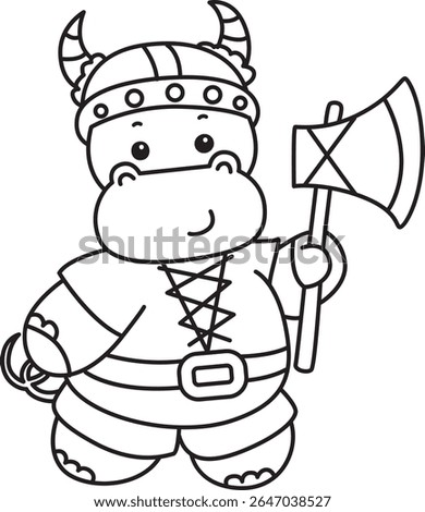 Coloring pages of Cute hippo icon. Outline of Funny baby hippo animal series stock illustration. outline of Hippo wearing a viking costume
