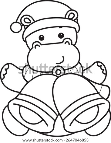 Coloring pages of Cute hippo icon. Outline of Funny baby hippo animal series stock illustration. outline of Hippo bring a yellow bells