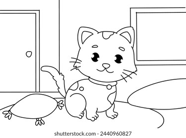 Coloring pages of cute kitten. Printable Coloring Pages Outline black and white.