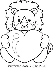 COloring pages of Cute Lion icon. Outline of Funny baby Lion animal series stock illustration. outline of lion bring a love sign