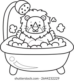 COloring pages of Cute Lion icon. Outline of Funny baby Lion animal series stock illustration. outline of monkey take a bath