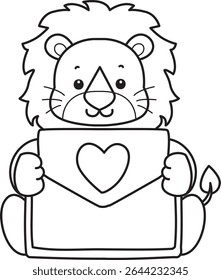 COloring pages of Cute Lion icon. Outline of Funny baby Lion animal series stock illustration. outline of monkey bring a love letter