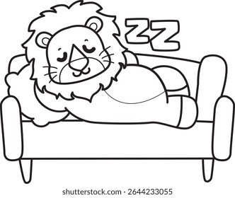 COloring pages of Cute Lion icon. Outline of Funny baby Lion animal series stock illustration. outline of lion laying in the couch