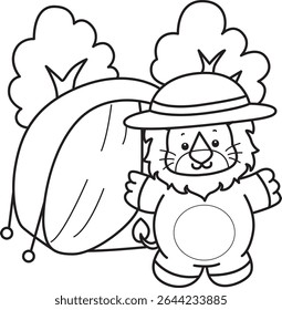 COloring pages of Cute Lion icon. Outline of Funny baby Lion animal series stock illustration. outline of lion in the camp