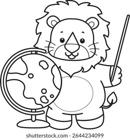 COloring pages of Cute Lion icon. Outline of Funny baby Lion animal series stock illustration. outline of lion bring a globe