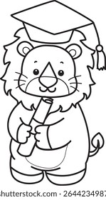 COloring pages of Cute Lion icon. Outline of Funny baby Lion animal series stock illustration. outline of lion was graduation 