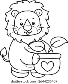 COloring pages of Cute Lion icon. Outline of Funny baby Lion animal series stock illustration. outline of lion bring a leaves
