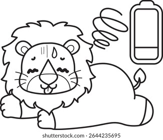 COloring pages of Cute Lion icon. Outline of Funny baby Lion animal series stock illustration. outline of lion was so tired