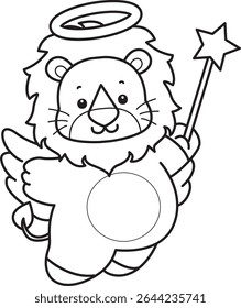COloring pages of Cute Lion icon. Outline of Funny baby Lion animal series stock illustration. outline of lion like an angel 