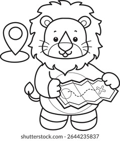 COloring pages of Cute Lion icon. Outline of Funny baby Lion animal series stock illustration. outline of lion bring a map