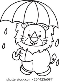 COloring pages of Cute Lion icon. Outline of Funny baby Lion animal series stock illustration. outline of lion bring an umbrella