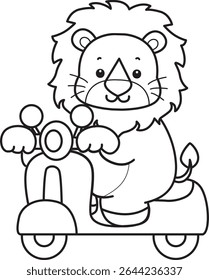 COloring pages of Cute Lion icon. Outline of Funny baby Lion animal series stock illustration. outline of lion riding a motor bike