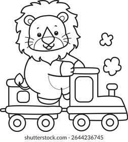 COloring pages of Cute Lion icon. Outline of Funny baby Lion animal series stock illustration. outline of lion riding a train