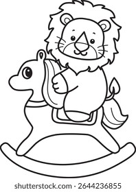 COloring pages of Cute Lion icon. Outline of Funny baby Lion animal series stock illustration. outline of lion riding a Rocky horse