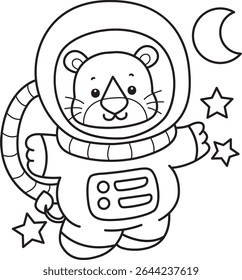 COloring pages of Cute Lion icon. Outline of Funny baby Lion animal series stock illustration. outline of lion wearing an astronaut costume