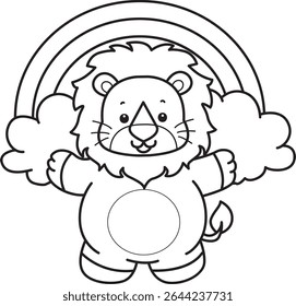 COloring pages of Cute Lion icon. Outline of Funny baby Lion animal series stock illustration. outline of lion in front of rainbow

