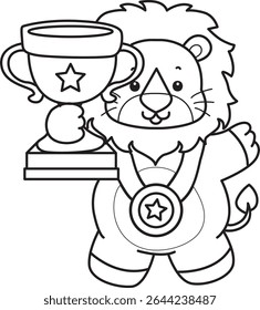 COloring pages of Cute Lion icon. Outline of Funny baby Lion animal series stock illustration. outline of lion bring a trophy