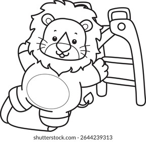 COloring pages of Cute Lion icon. Outline of Funny baby Lion animal series stock illustration. outline of lion playing a sliding