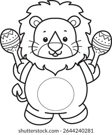 COloring pages of Cute Lion icon. Outline of Funny baby Lion animal series stock illustration. outline of lion playing a maracas