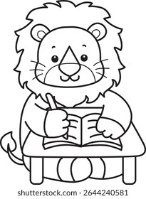 COloring pages of Cute Lion icon. Outline of Funny baby Lion animal series stock illustration. outline of lion writing in the table
