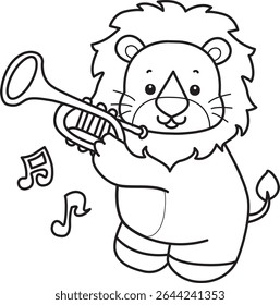 COloring pages of Cute Lion icon. Outline of Funny baby Lion animal series stock illustration. outline of lion playing a trumpet