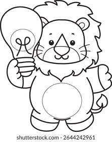 COloring pages of Cute Lion icon. Outline of Funny baby Lion animal series stock illustration. outline of lion bring a lamp