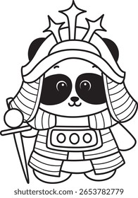 Malvorlagen von niedlichen Panda Tiere.  Umriss eines Panda mit einem Soldatenkostüm 