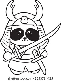 Dibujos para colorear de lindos animales panda. contorno de panda con un gran casco y traje de soldado