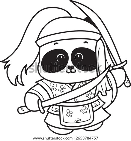 Coloring pages of cute panda animals. outline of panda wearing a ninja costume and bring a two swords