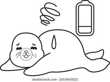 Coloring pages of cute seal. outline of seal was so tired 
