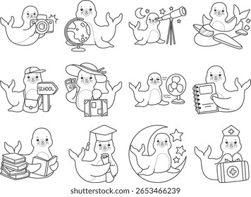 Coloring pages of cute seal. outline of seal in the variation of smart and education