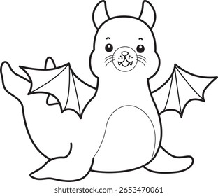Coloring pages of cute seal. outline of seal wearing a bat costume