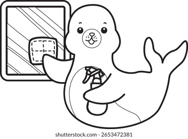Coloring pages of cute seal. outline of seal spray and wipe the window 