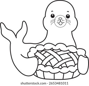 Coloring pages of cute seal. outline of seal bring a pie cherry