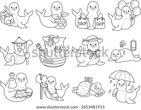 Coloring pages of cute seal. outline of seal in the random activity
