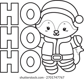 Dibujos para colorear de Conjunto lindo de Fox pegatina con actividad de Navidad. Esquema de Fox con el texto ho ho ho
