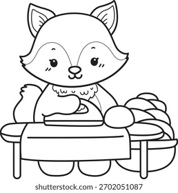 Dibujos para colorear de Conjunto lindo de Fox sticker con actividad. Esquema de Fox planchando la ropa 